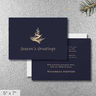Simple Elegant Navy Blue Gold Christmas Tree Holiday Card