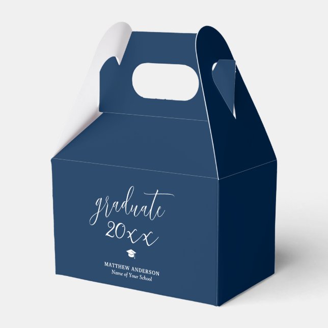Simple Elegant Navy Blue Graduate 2024 Graduation Favor Boxes (Front Side)