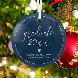 Simple Elegant Navy Blue Graduate Graduation Glass Ornament