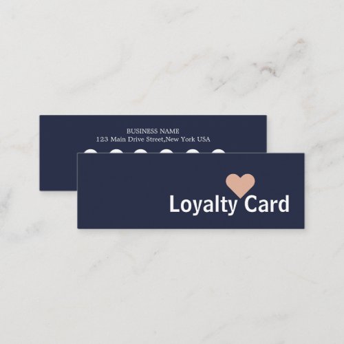 Simple Elegant Navy Blue Heart Loyalty Card