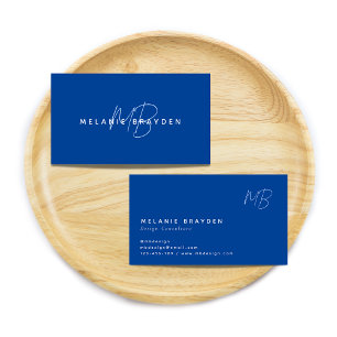 Simple Elegant Navy Blue Minimalist Two Monogram Business Card