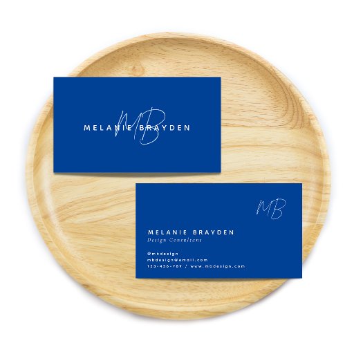 Customizable Simple Elegant Navy Blue Minimalist Two Monogram Business Card
