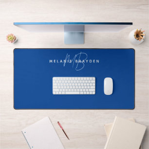 Simple Elegant Navy Blue Minimalist Two Monogram Desk Mat