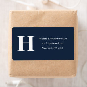 Simple Elegant Navy Blue Monogram Initial return Label