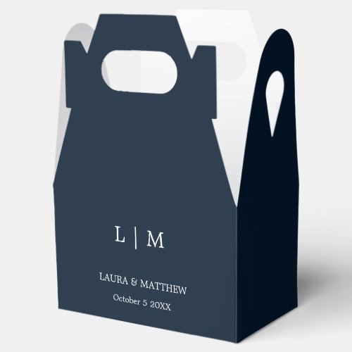 Simple Elegant Navy Blue Monogram Wedding Favor Boxes