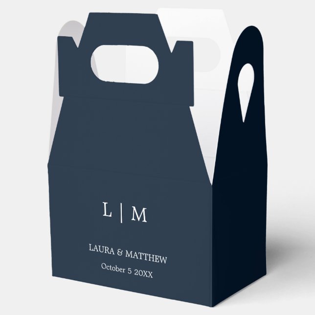 Simple Elegant Navy Blue Monogram Wedding Favor Boxes (Opened)