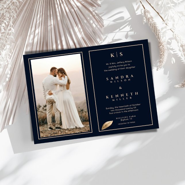 Simple & Elegant Navy Blue Photo Framed Wedding  Invitation (Creator Uploaded)