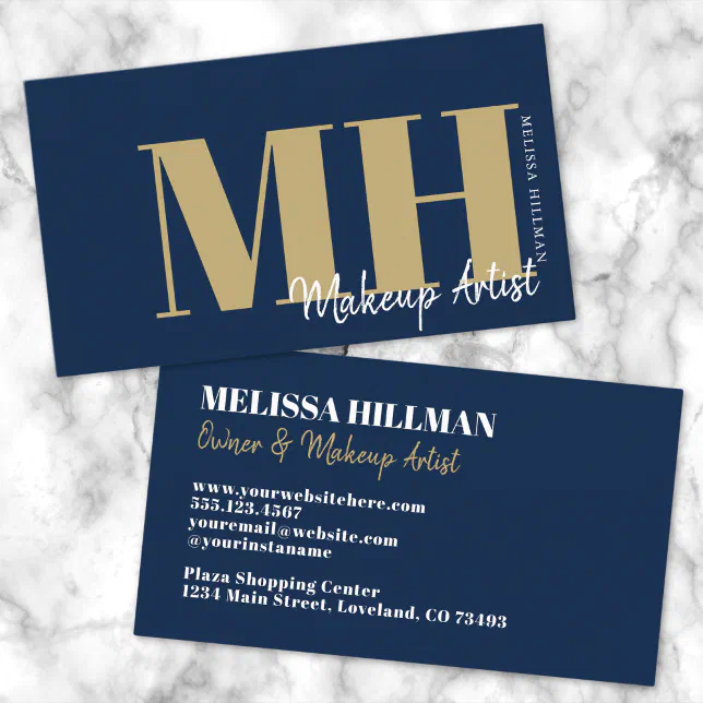 Simple Elegant Navy Blue Professional Monogram Business Card | Zazzle