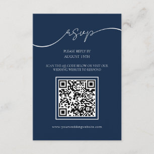 Simple Elegant Navy Blue QR Code Wedding RSVP Card
