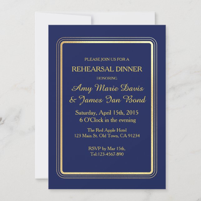 Simple Elegant Navy Blue Rehearsal Dinner Invite (Front)