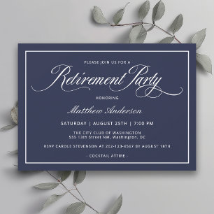 Simple Elegant Navy Blue Retirement Party Invitation