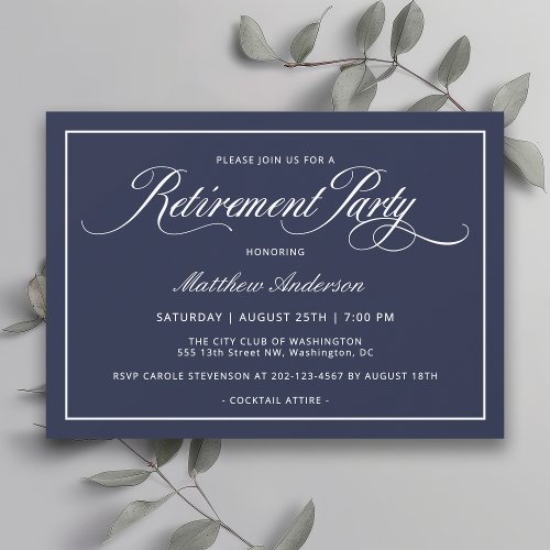 Simple Elegant Navy Blue Retirement Party