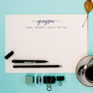 Simple Elegant Navy Blue Script Family Stationery Note Card