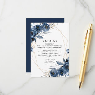 Simple Elegant Navy Blue Wedding Details Classic Enclosure Card