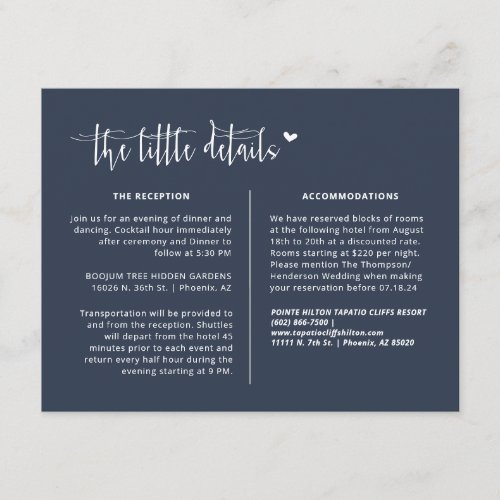 Simple Elegant Navy Blue Wedding Details QR Code Enclosure Card