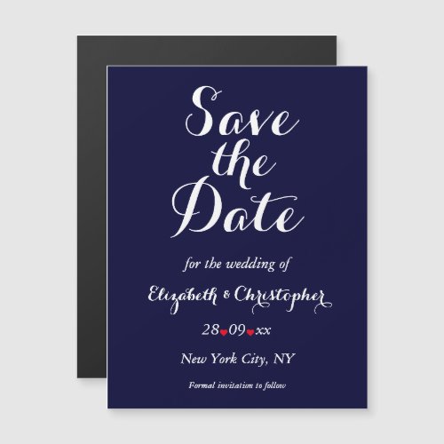 Simple Elegant Navy Blue Wedding Save the Date Magnetic Invitation