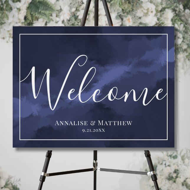 Simple Elegant Navy Blue Wedding Welcome Foam Board (2 Sided Simple Elegant Navy Blue Wedding Welcome Foam Board)