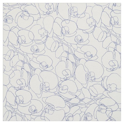Simple elegant navy blue white orchid floral fabric