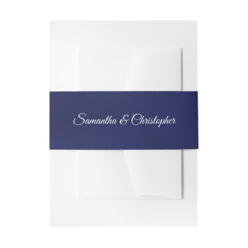 Simple Elegant Navy Blue with Names Wedding  Invitation Belly Band