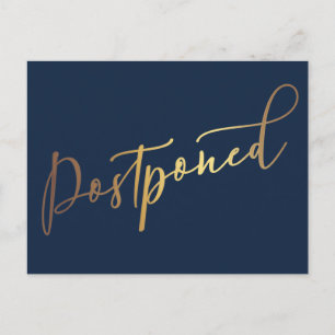Simple Elegant Navy & Gold Postponed Wedding Postcard