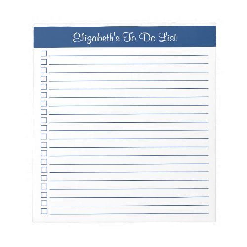 Simple Elegant Navy Lined One Column Checklist Notepad
