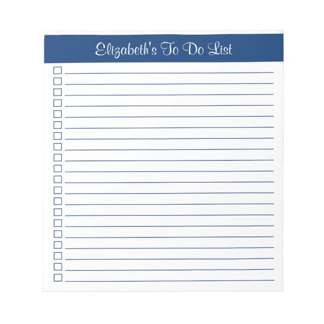 Simple Elegant Navy Lined One Column Checklist Notepad (Front)