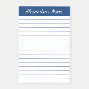 Simple Elegant Navy Lined Personalized Post-it Notes