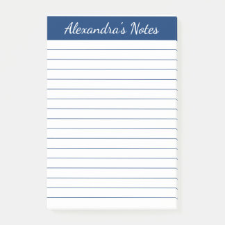 Simple Elegant Navy Lined Personalized Post-it Notes