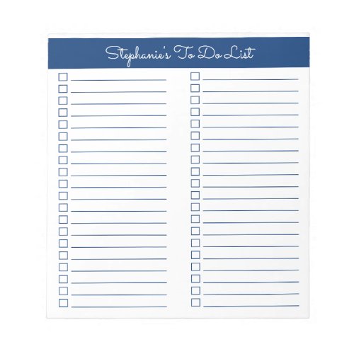 Simple Elegant Navy Lined Two Column Checklist Notepad
