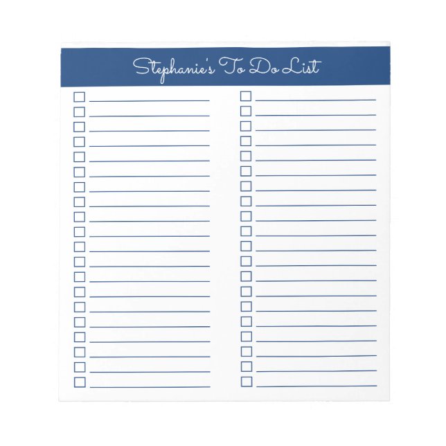 Simple Elegant Navy Lined Two Column Checklist Notepad (Front)