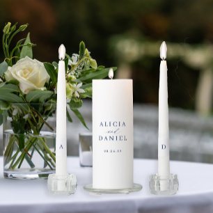 Simple elegant navy monogram wedding ceremony unity candle set