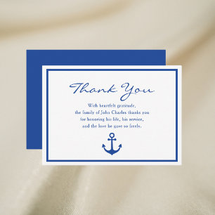 Simple Elegant Navy Veteran Memorial Thank You Note Card