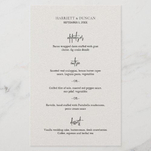 Simple Elegant Neutral Beige Wedding Menu