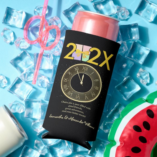 Simple Elegant New Year's Eve Gift Box Bow Seltzer Can Cooler (In Situ Summer)