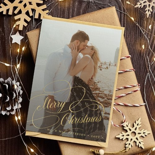 Simple elegant newlywed Merry Christmas Holiday Card