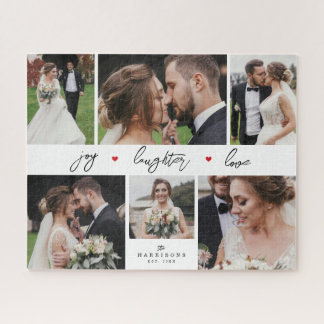 Simple Elegant Newlywed Multi Photo Collage Jigsaw Puzzle