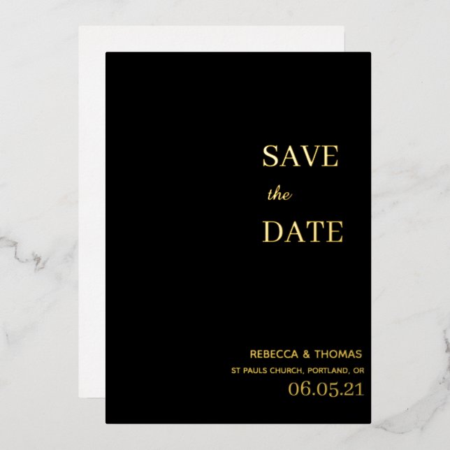 simple elegant non photo save the date foil invitation (Front/Back)