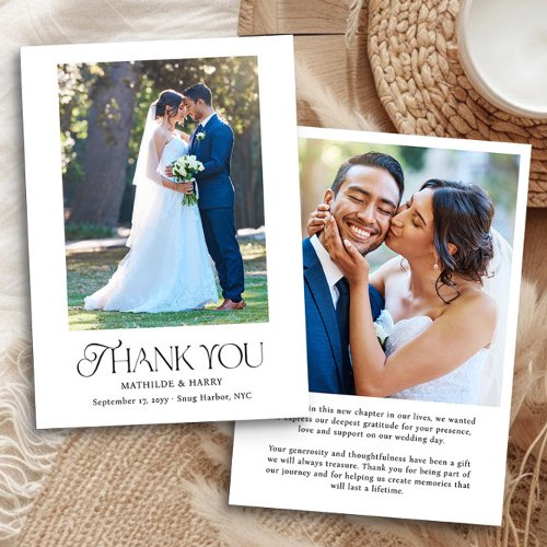 Simple Elegant Nostalgic Type 2 Photo Wedding Thank You Card