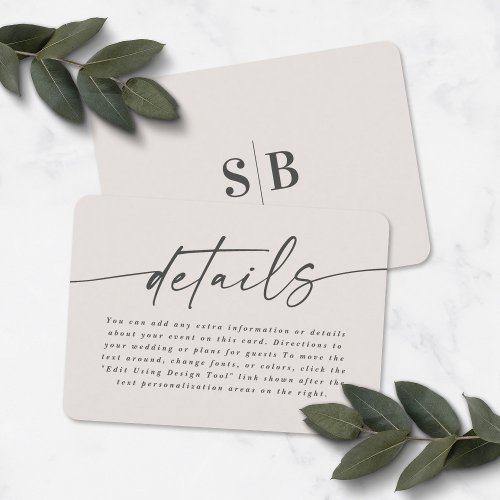 Simple Elegant Off_White Ivory Wedding Details Enclosure Card