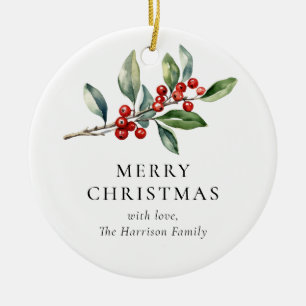 Simple Elegant One Photo Christmas Botanical Ceramic Ornament