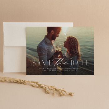 Simple Elegant One Photo Modern Type Save The Date by LeaDelaverisDesign at Zazzle