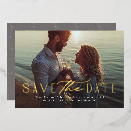 Simple elegant one photo modern type save the date foil invitation