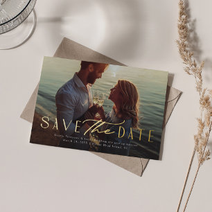 Simple elegant one photo modern type save the date foil invitation