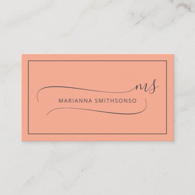 Simple Elegant Orange Minimalist Two Monogram Business Card