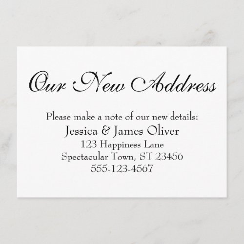 Simple Elegant Our New Address Black on White Enclosure Card