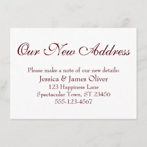 Simple Elegant Our New Address Burgundy on White Enclosure Card