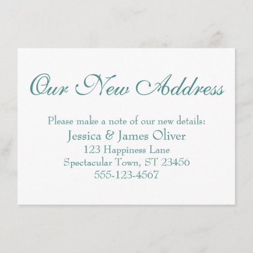 Simple Elegant Our New Address Light Teal on White Enclosure Card