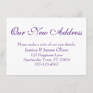 Simple, Elegant Our New Address Purple on White Enclosure Card