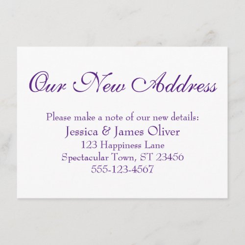 Simple Elegant Our New Address Purple on White Enclosure Card