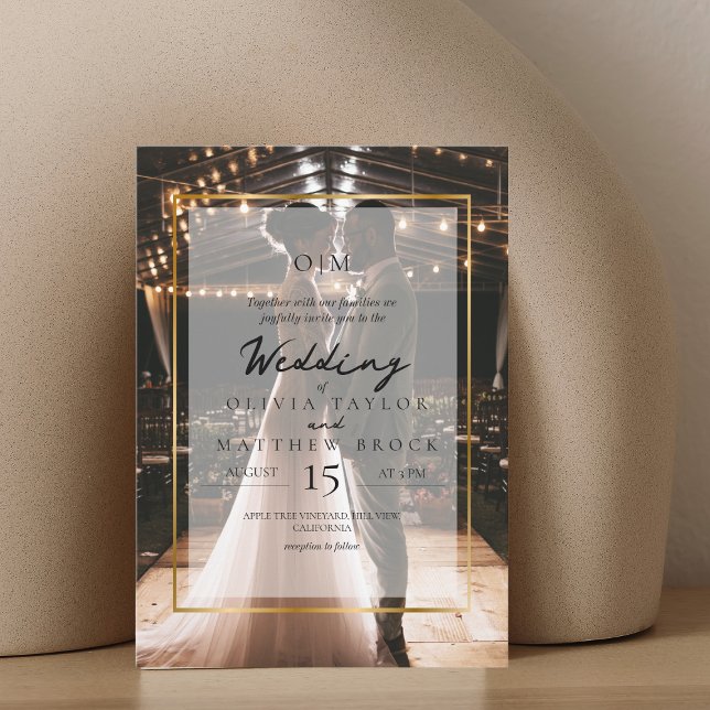 Simple Elegant Overlay Gold Photo  Invitation (Creator Uploaded)